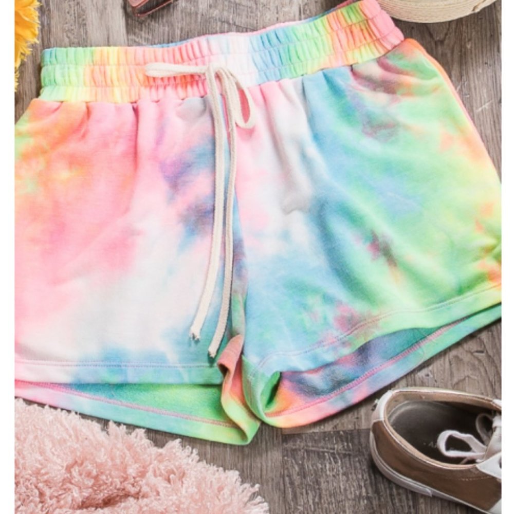 FIRST LOVE RAINBOW TIE-DYE SHORTS